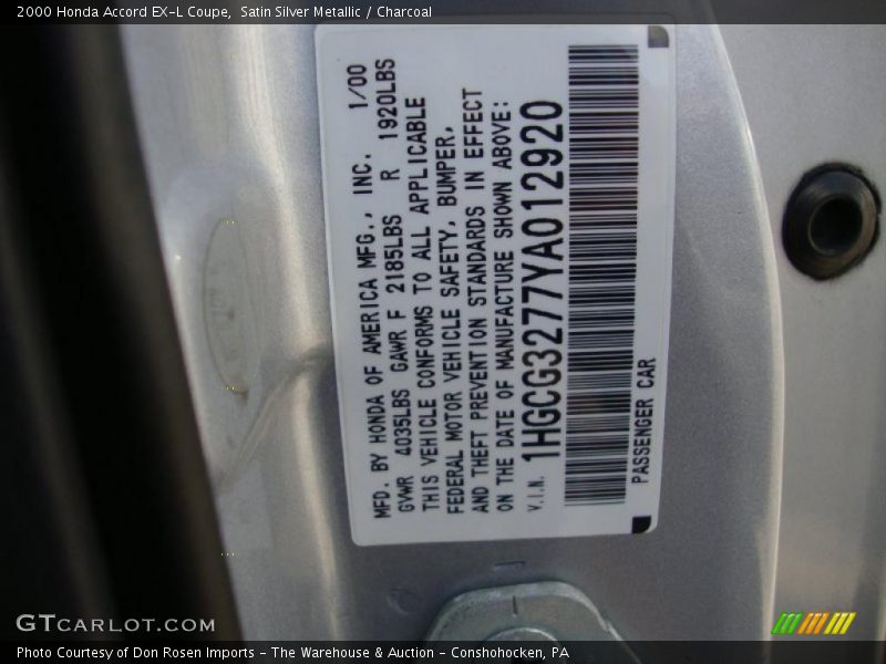Satin Silver Metallic / Charcoal 2000 Honda Accord EX-L Coupe
