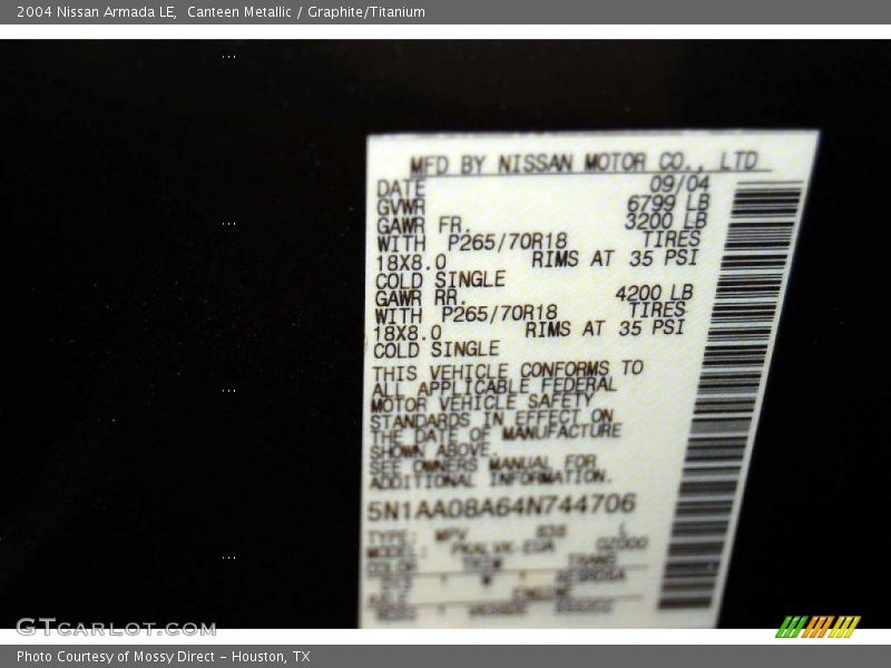 Canteen Metallic / Graphite/Titanium 2004 Nissan Armada LE