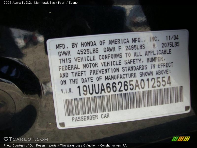 Nighthawk Black Pearl / Ebony 2005 Acura TL 3.2