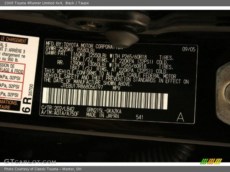 Black / Taupe 2006 Toyota 4Runner Limited 4x4
