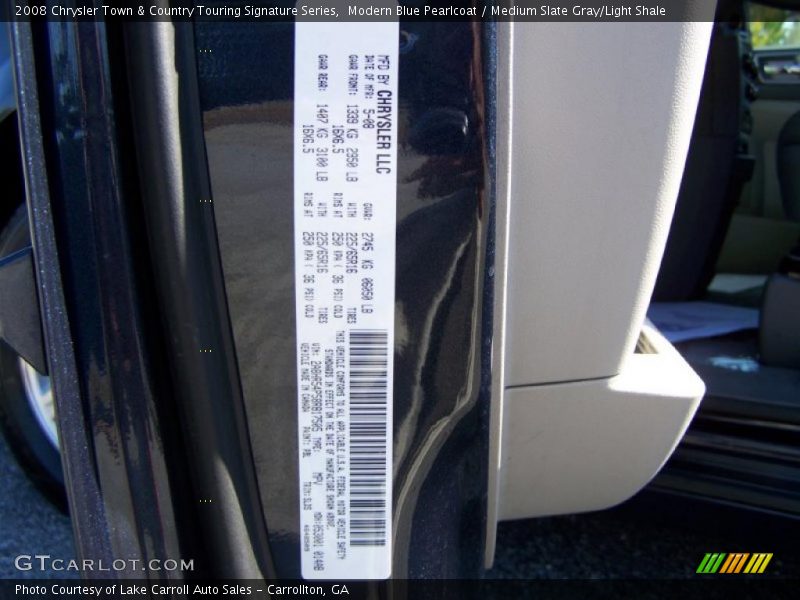 Modern Blue Pearlcoat / Medium Slate Gray/Light Shale 2008 Chrysler Town & Country Touring Signature Series