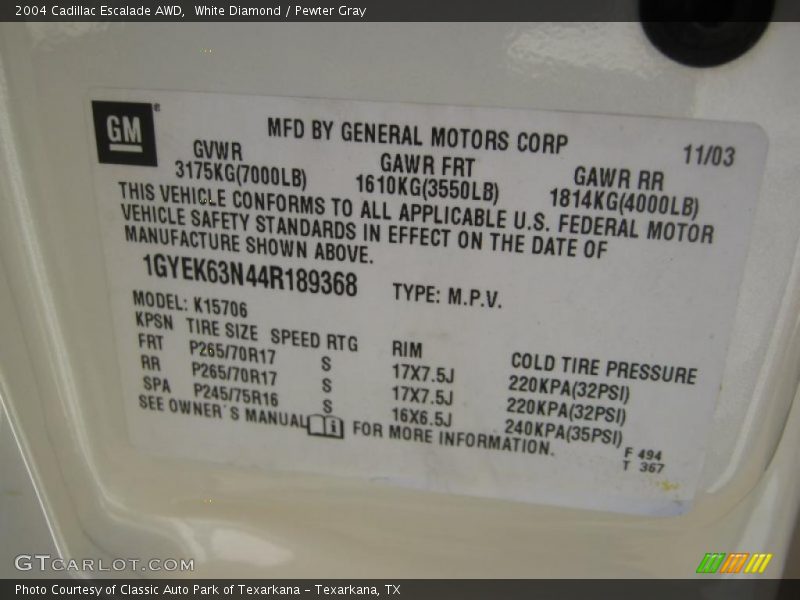 White Diamond / Pewter Gray 2004 Cadillac Escalade AWD