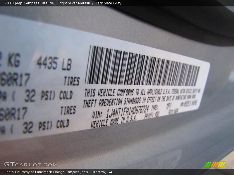 Bright Silver Metallic / Dark Slate Gray 2010 Jeep Compass Latitude