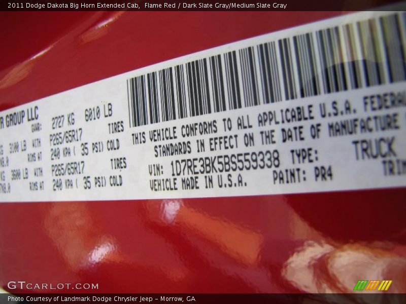 Flame Red / Dark Slate Gray/Medium Slate Gray 2011 Dodge Dakota Big Horn Extended Cab