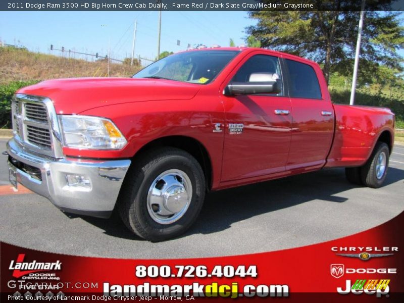 Flame Red / Dark Slate Gray/Medium Graystone 2011 Dodge Ram 3500 HD Big Horn Crew Cab Dually