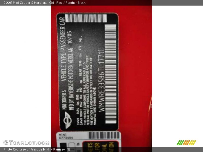 Chili Red / Panther Black 2006 Mini Cooper S Hardtop