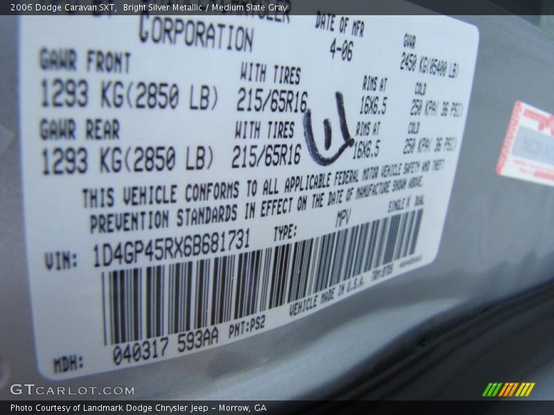 Bright Silver Metallic / Medium Slate Gray 2006 Dodge Caravan SXT