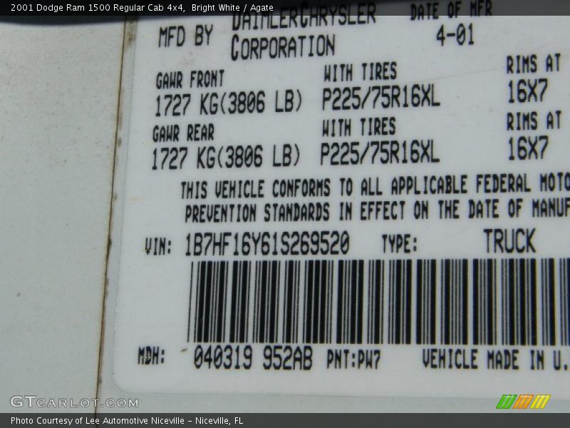 Bright White / Agate 2001 Dodge Ram 1500 Regular Cab 4x4