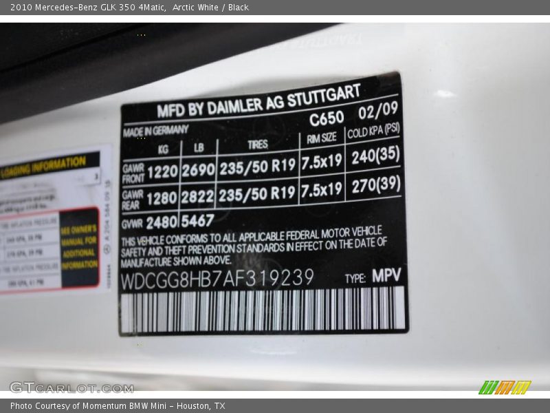 Arctic White / Black 2010 Mercedes-Benz GLK 350 4Matic