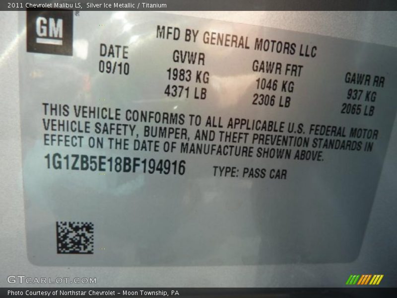 Silver Ice Metallic / Titanium 2011 Chevrolet Malibu LS