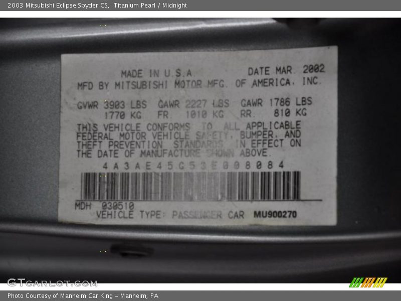 Titanium Pearl / Midnight 2003 Mitsubishi Eclipse Spyder GS
