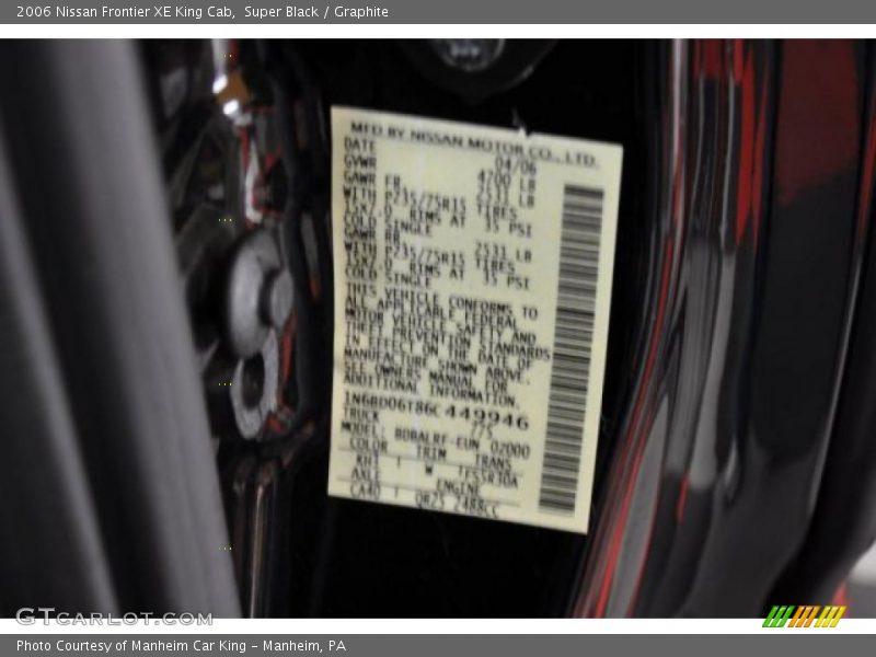 Super Black / Graphite 2006 Nissan Frontier XE King Cab