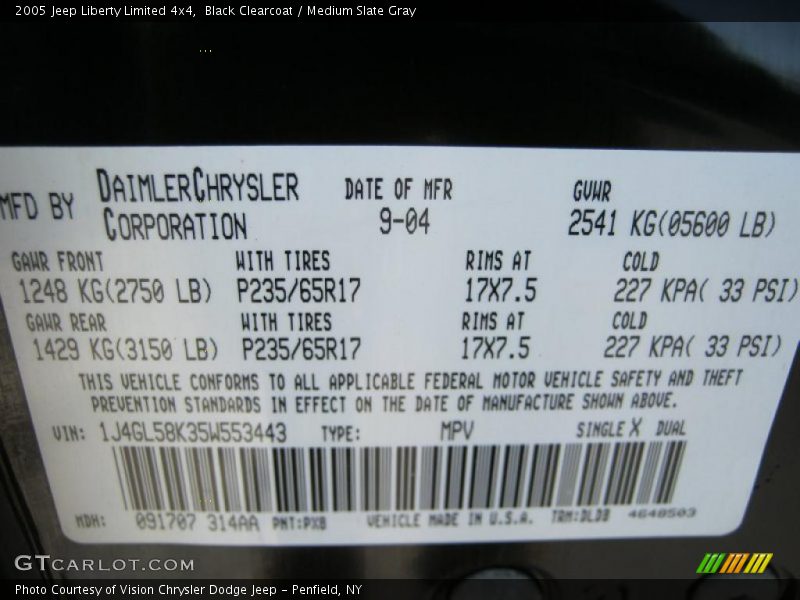 Black Clearcoat / Medium Slate Gray 2005 Jeep Liberty Limited 4x4
