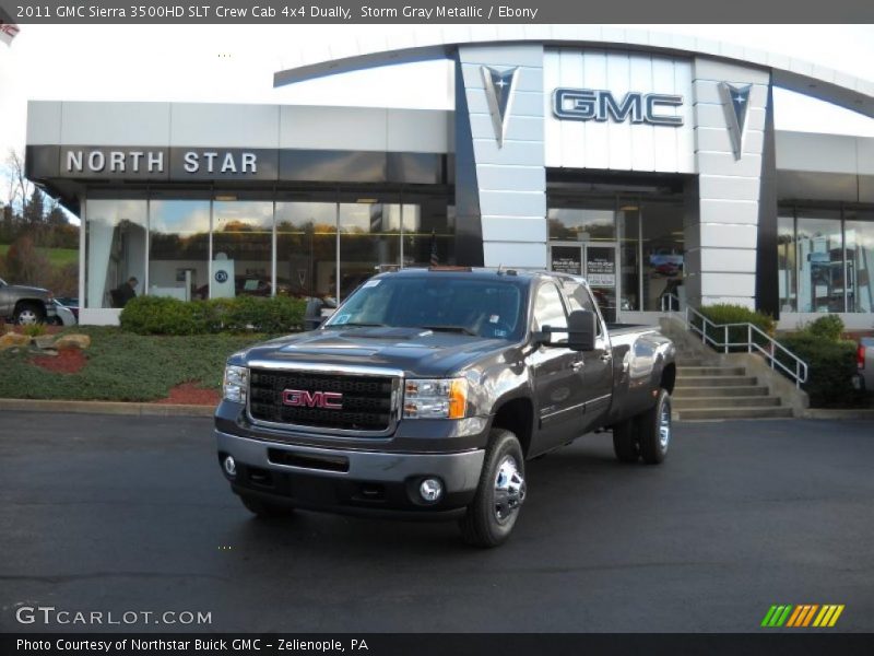 Storm Gray Metallic / Ebony 2011 GMC Sierra 3500HD SLT Crew Cab 4x4 Dually