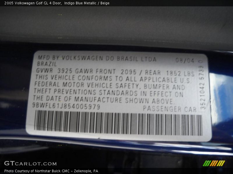 Indigo Blue Metallic / Beige 2005 Volkswagen Golf GL 4 Door