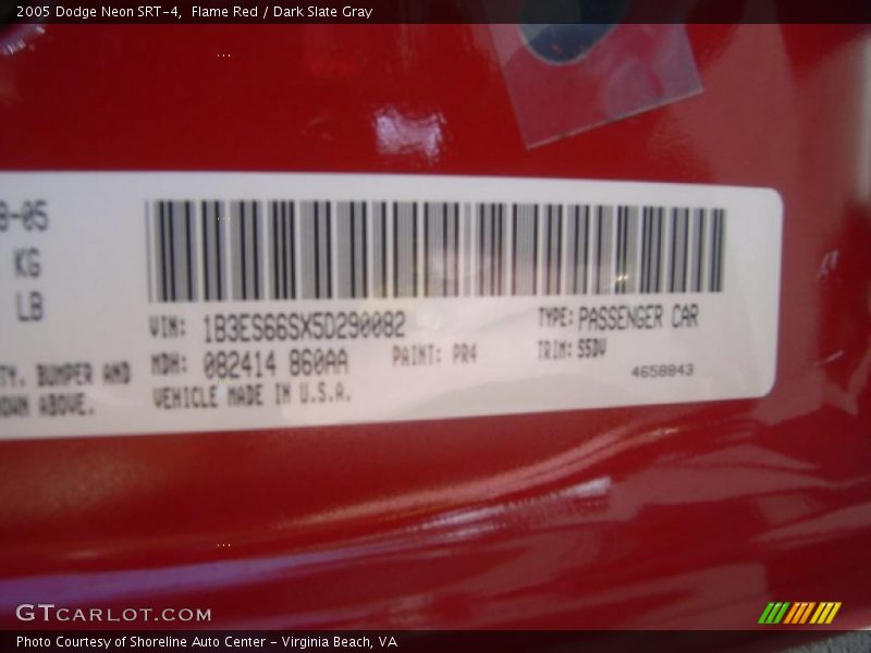Info Tag of 2005 Neon SRT-4
