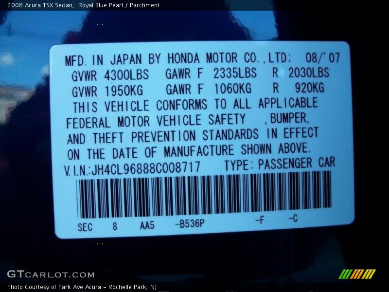 Royal Blue Pearl / Parchment 2008 Acura TSX Sedan