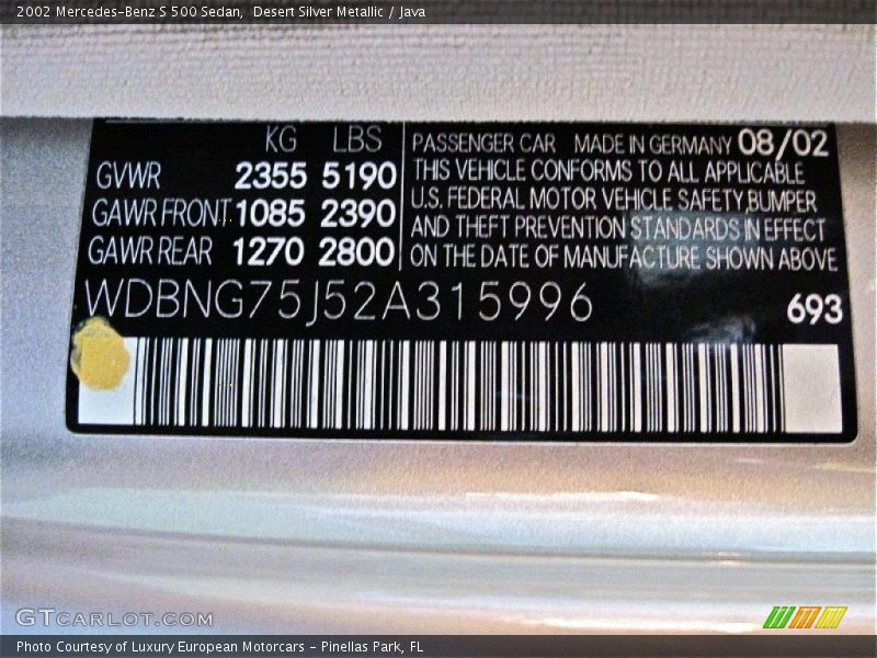 Desert Silver Metallic / Java 2002 Mercedes-Benz S 500 Sedan