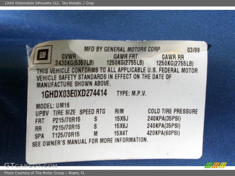 Sky Metallic / Gray 1999 Oldsmobile Silhouette GLS