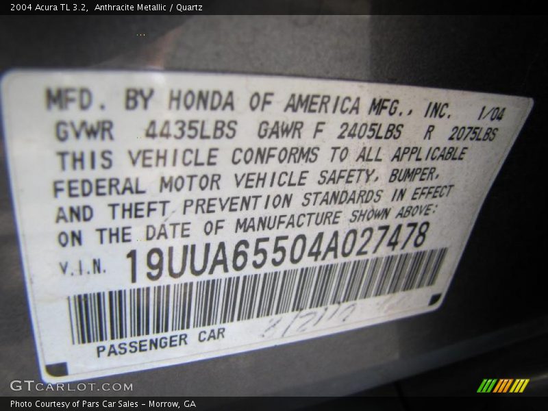 Info Tag of 2004 TL 3.2