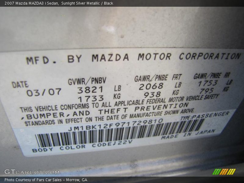 Sunlight Silver Metallic / Black 2007 Mazda MAZDA3 i Sedan
