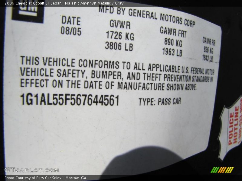 Majestic Amethyst Metallic / Gray 2006 Chevrolet Cobalt LT Sedan