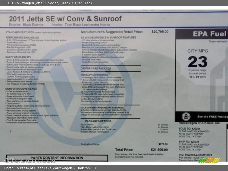 Black / Titan Black 2011 Volkswagen Jetta SE Sedan