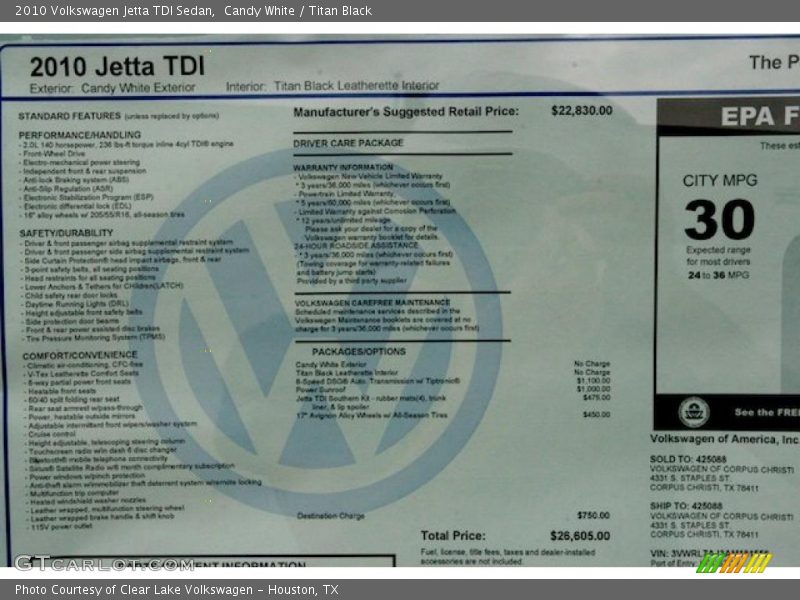 Candy White / Titan Black 2010 Volkswagen Jetta TDI Sedan