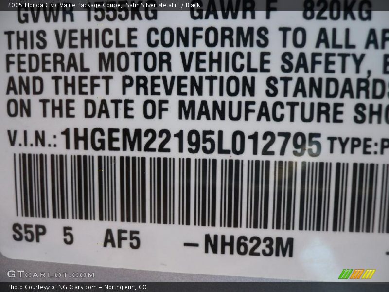 Satin Silver Metallic / Black 2005 Honda Civic Value Package Coupe