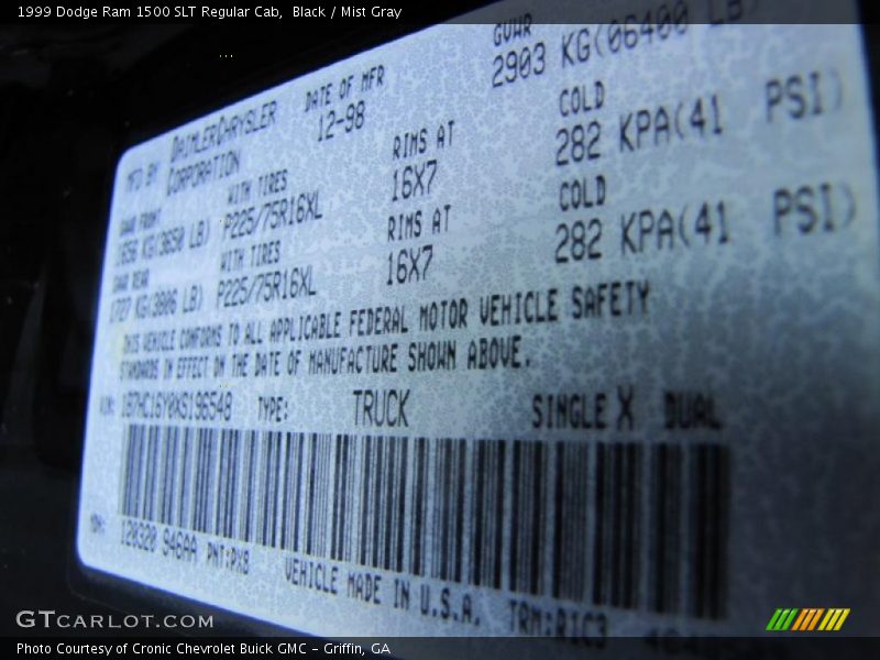Black / Mist Gray 1999 Dodge Ram 1500 SLT Regular Cab