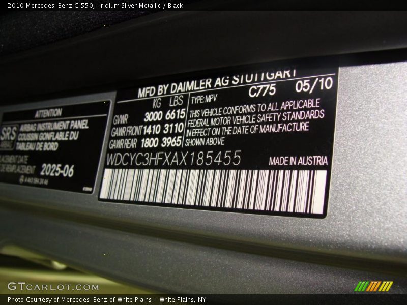 2010 G 550 Iridium Silver Metallic Color Code 775
