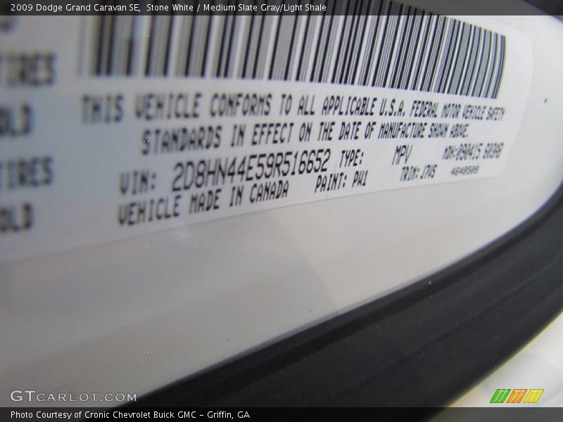 Stone White / Medium Slate Gray/Light Shale 2009 Dodge Grand Caravan SE