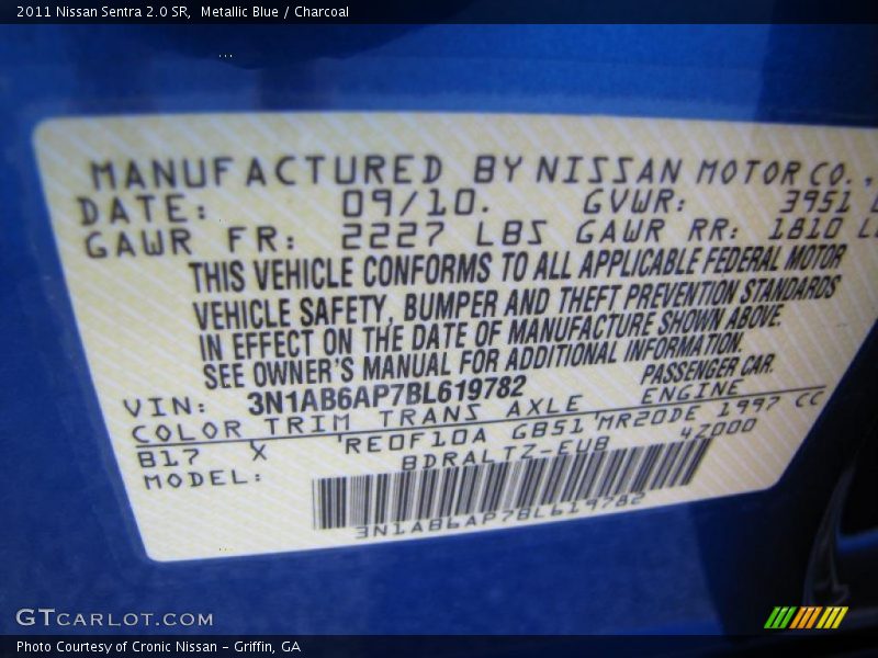2011 Sentra 2.0 SR Metallic Blue Color Code B17