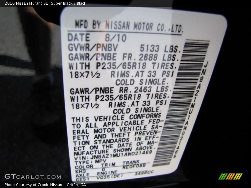 Super Black / Black 2010 Nissan Murano SL