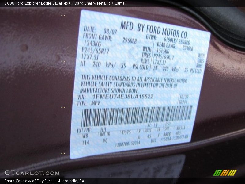 Dark Cherry Metallic / Camel 2008 Ford Explorer Eddie Bauer 4x4