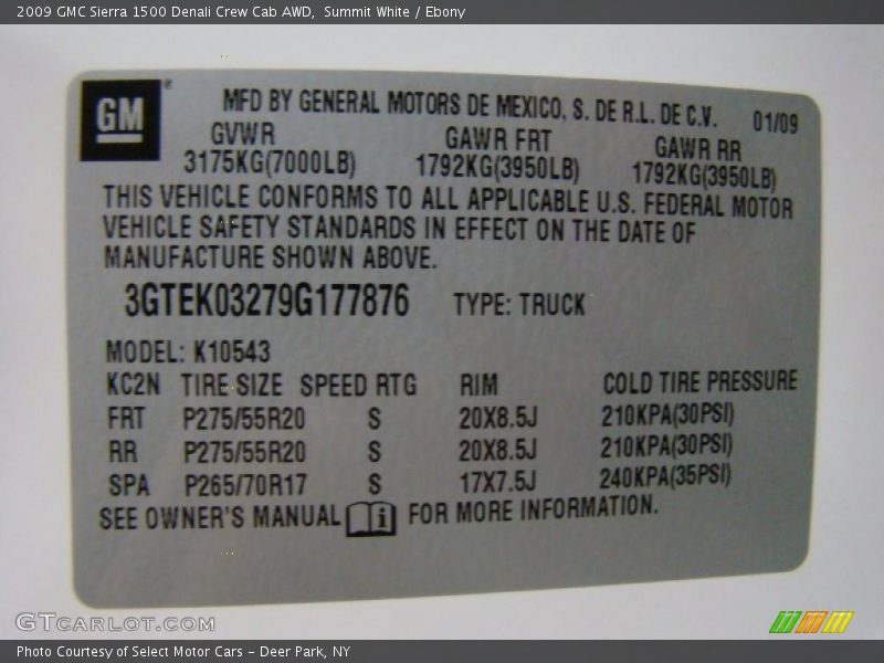 Info Tag of 2009 Sierra 1500 Denali Crew Cab AWD
