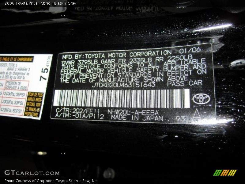 Black / Gray 2006 Toyota Prius Hybrid