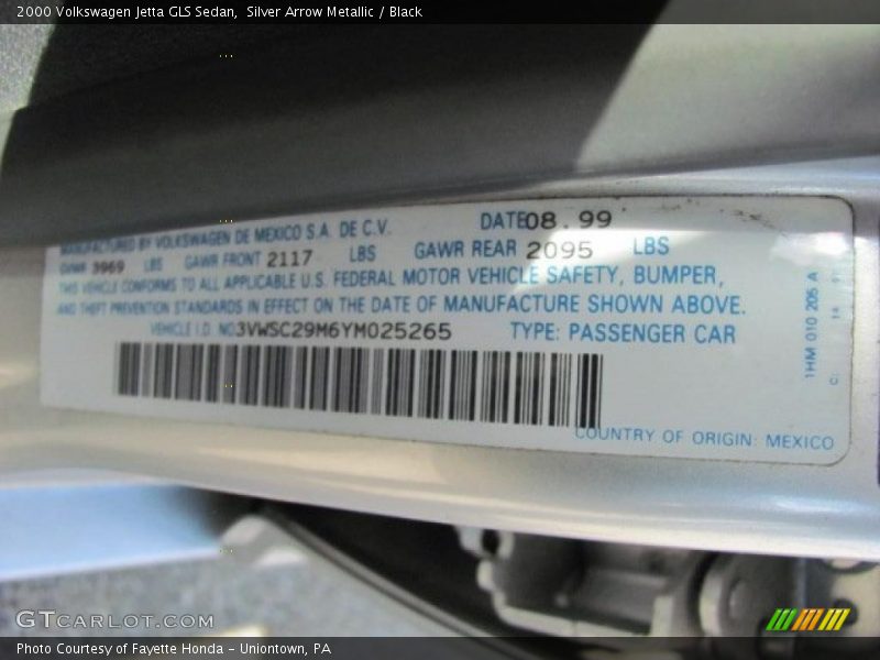 Silver Arrow Metallic / Black 2000 Volkswagen Jetta GLS Sedan