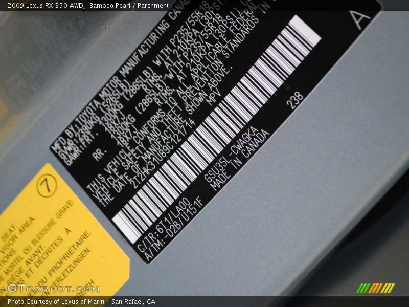 Bamboo Pearl / Parchment 2009 Lexus RX 350 AWD