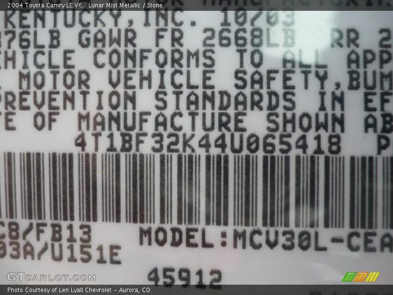 Lunar Mist Metallic / Stone 2004 Toyota Camry LE V6