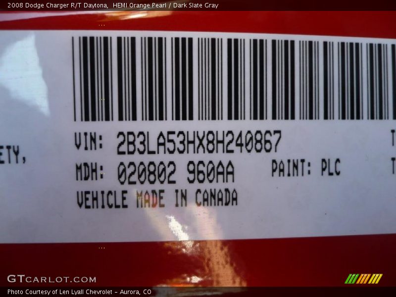 HEMI Orange Pearl / Dark Slate Gray 2008 Dodge Charger R/T Daytona