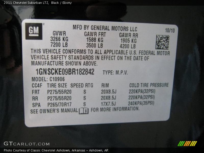 Info Tag of 2011 Suburban LTZ