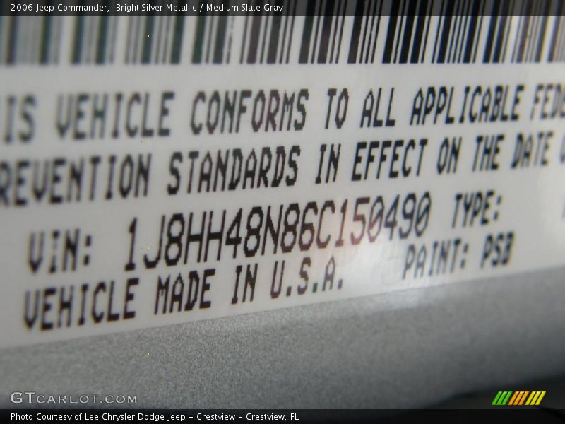 Bright Silver Metallic / Medium Slate Gray 2006 Jeep Commander