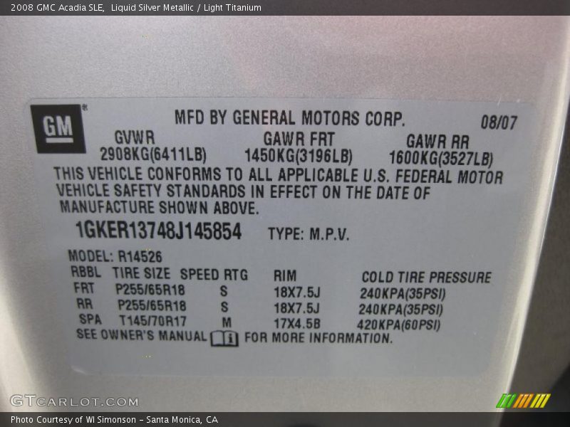 Liquid Silver Metallic / Light Titanium 2008 GMC Acadia SLE