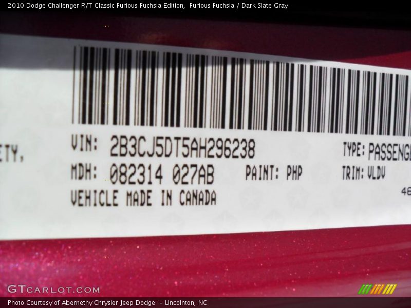 Furious Fuchsia / Dark Slate Gray 2010 Dodge Challenger R/T Classic Furious Fuchsia Edition
