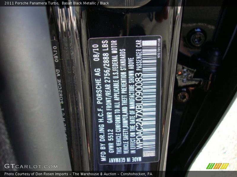 Info Tag of 2011 Panamera Turbo