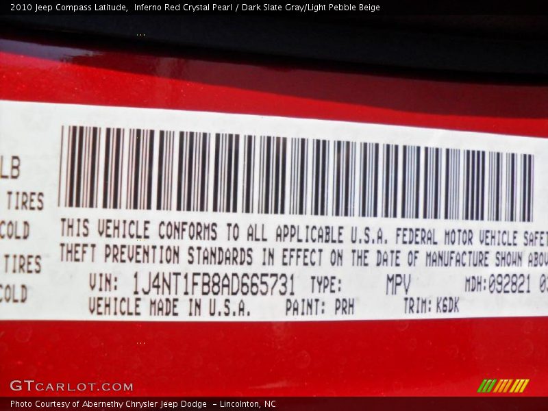 2010 Compass Latitude Inferno Red Crystal Pearl Color Code PRH