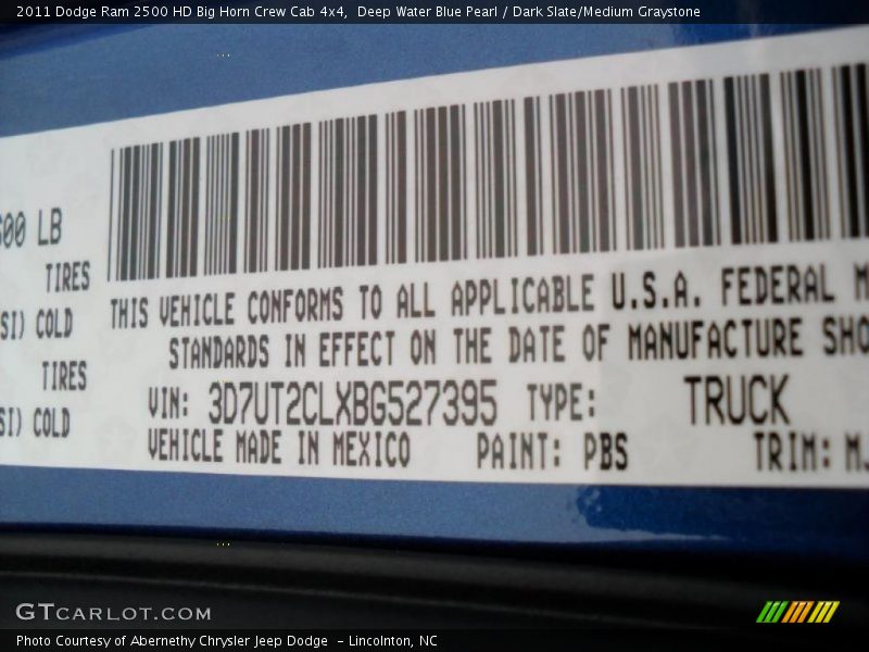Deep Water Blue Pearl / Dark Slate/Medium Graystone 2011 Dodge Ram 2500 HD Big Horn Crew Cab 4x4