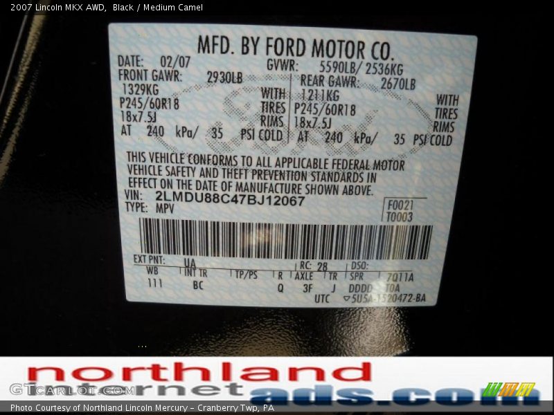 Black / Medium Camel 2007 Lincoln MKX AWD