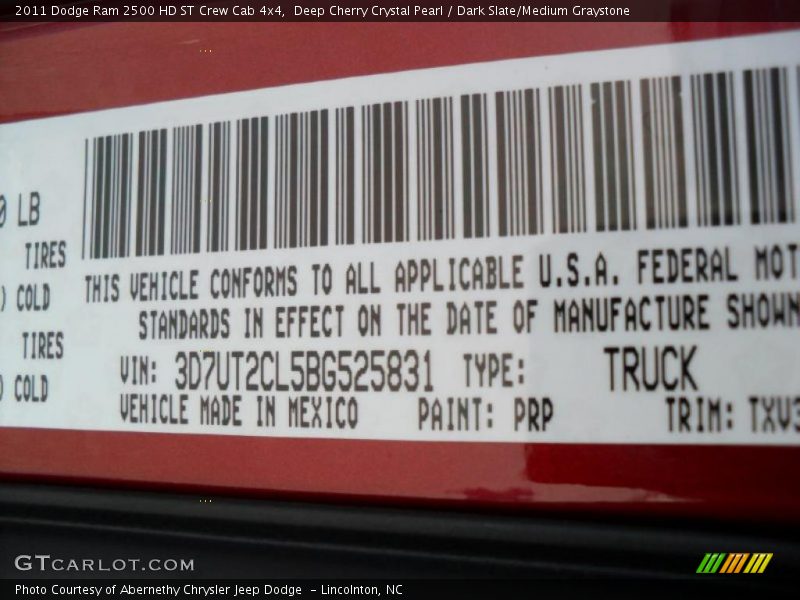 Deep Cherry Crystal Pearl / Dark Slate/Medium Graystone 2011 Dodge Ram 2500 HD ST Crew Cab 4x4